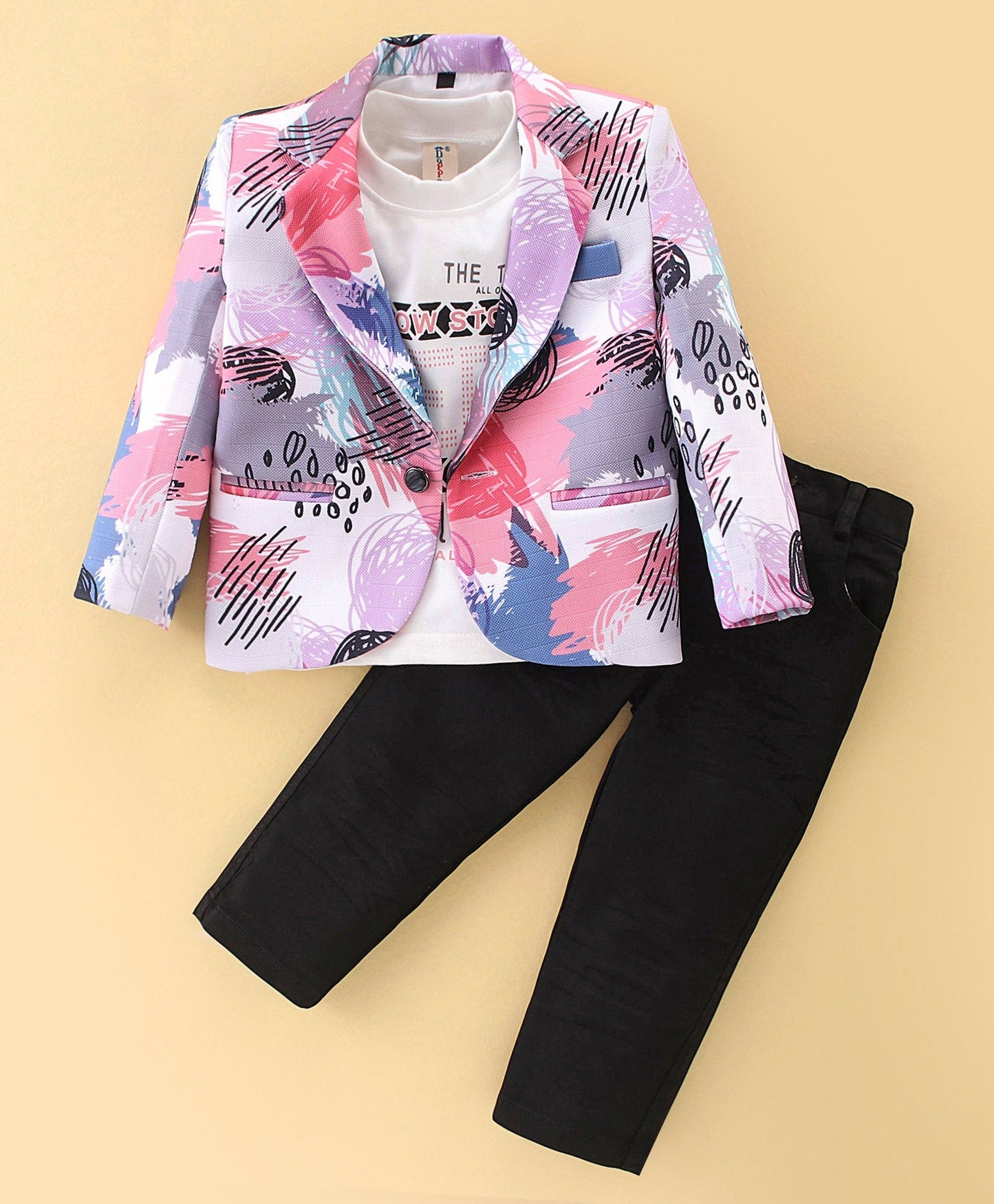 Dapper Dudes Full Sleeves Printed Blazer With Tee & Bottom - Pink