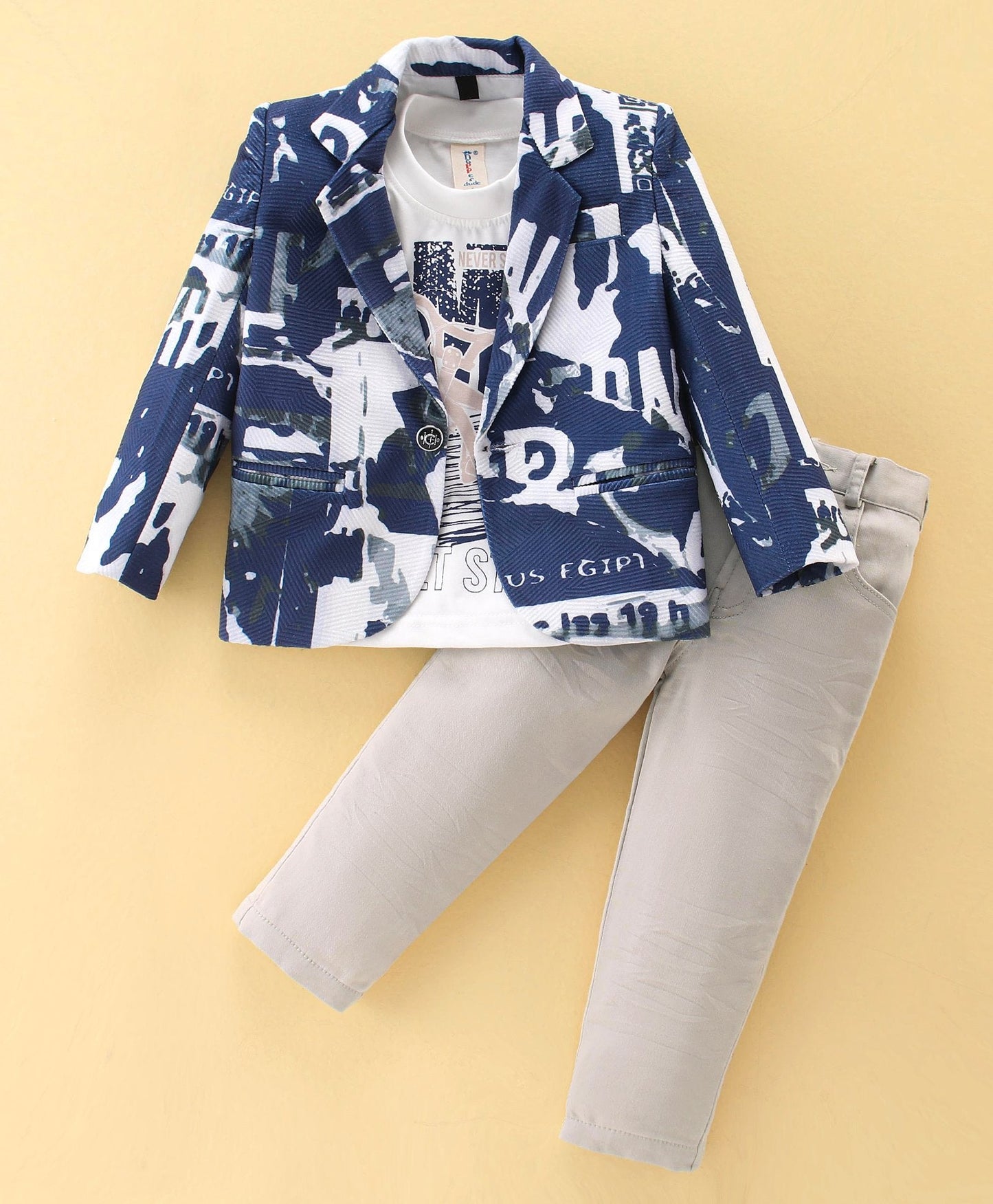 Dapper Dudes Full Sleeves Printed Blazer With Tee & Bottom - Blue