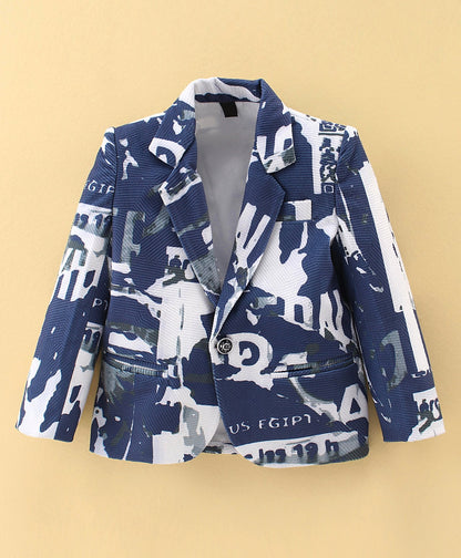 Dapper Dudes Full Sleeves Printed Blazer With Tee & Bottom - Blue
