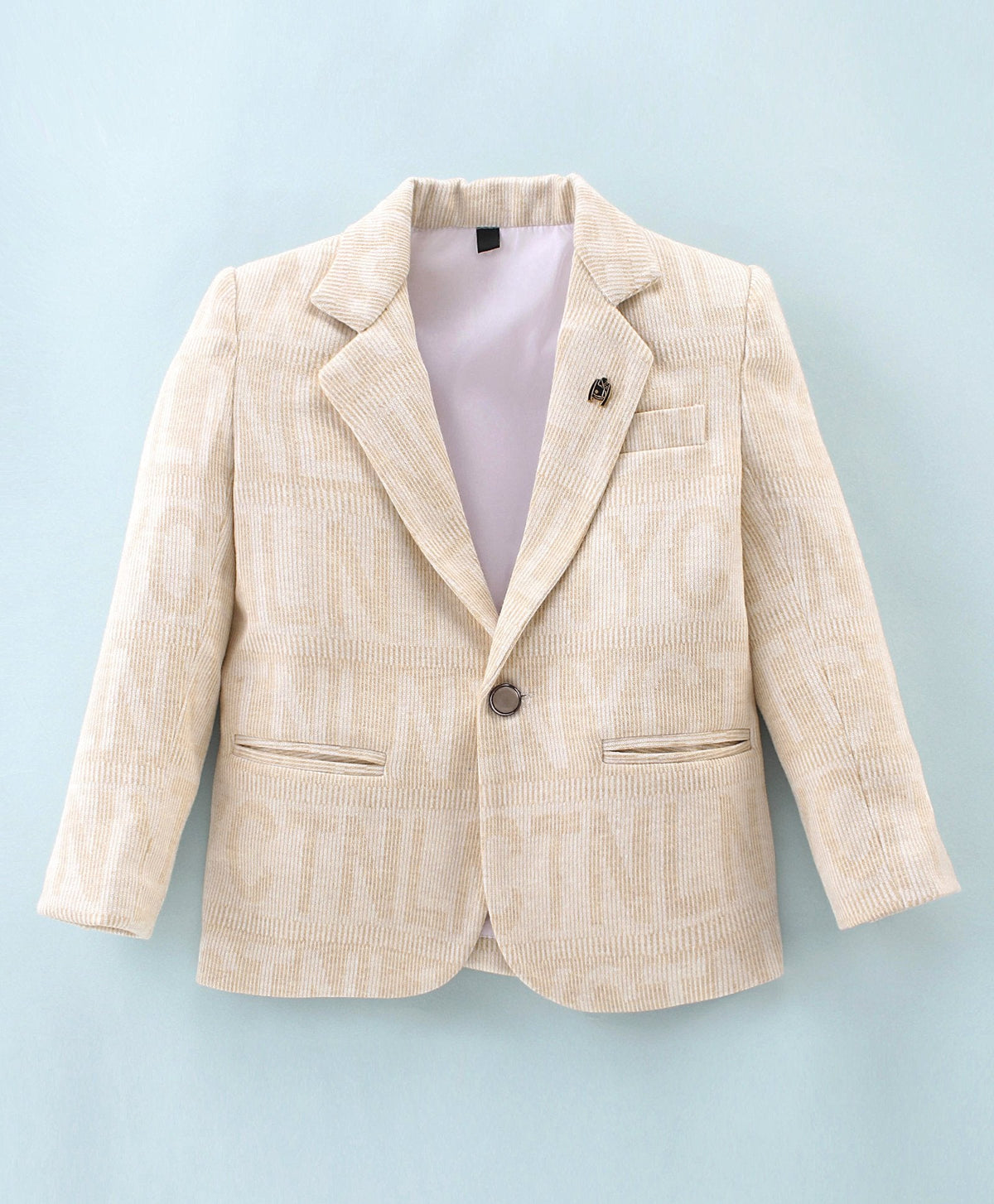 Dapper Dudes Full Sleeves Printed Blazer With Tee & Bottom - Fawn