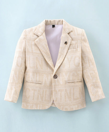 Dapper Dudes Full Sleeves Printed Blazer With Tee & Bottom - Fawn