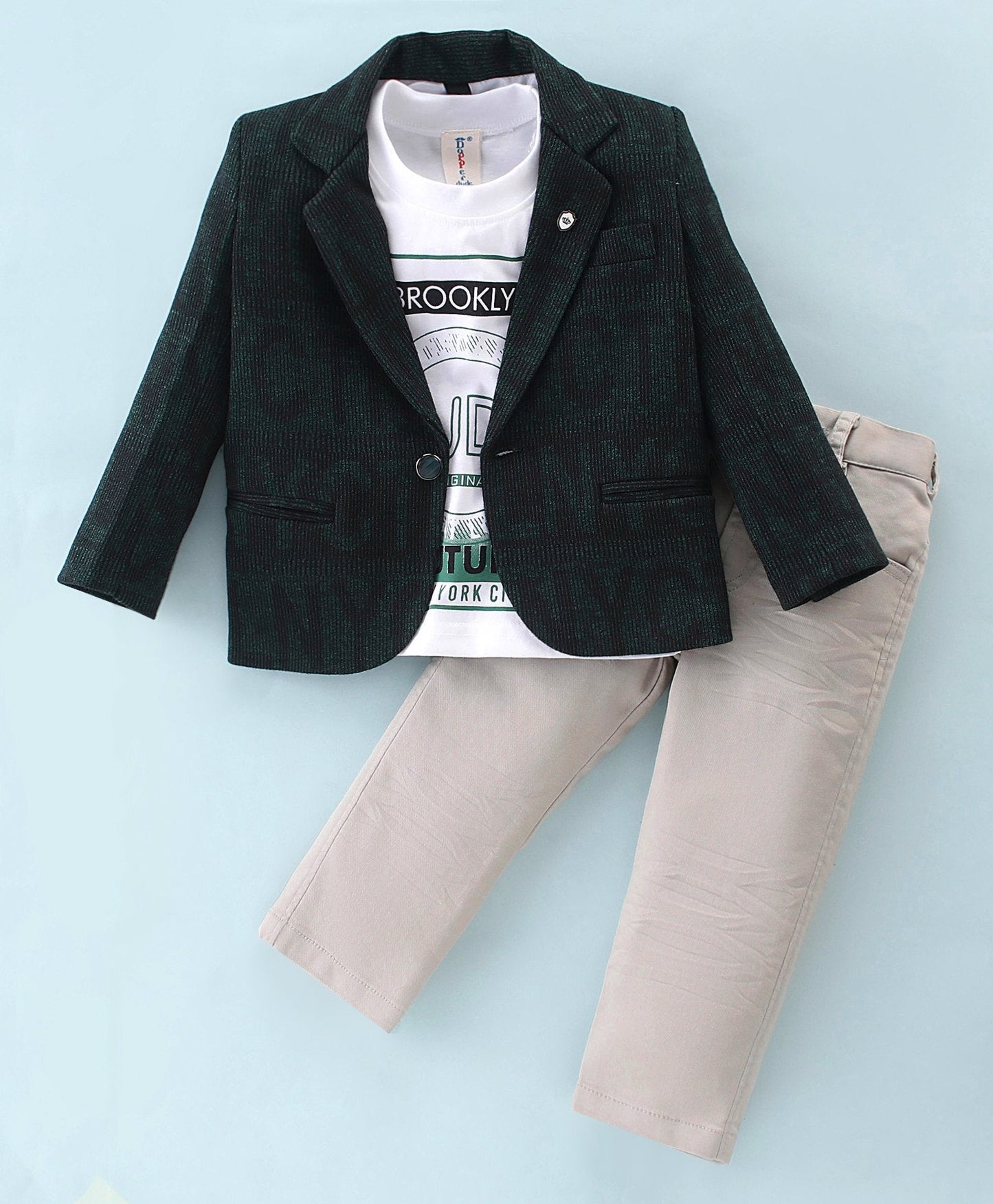 Dapper Dudes Full Sleeves Printed Blazer With Tee & Bottom - D.Green