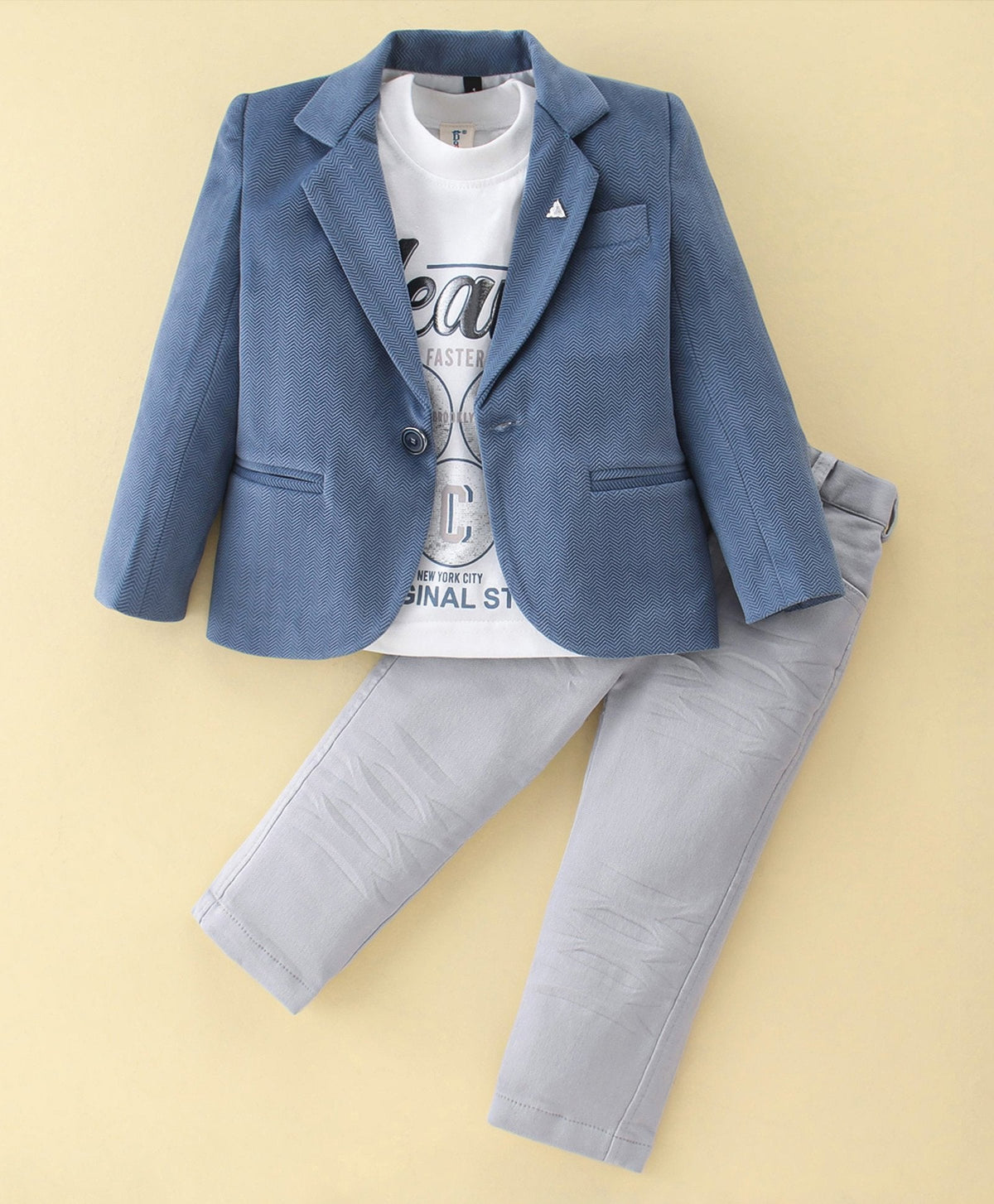 Dapper Dudes Full Sleeves Blazer With Printed Tee & Bottom - D.Grey