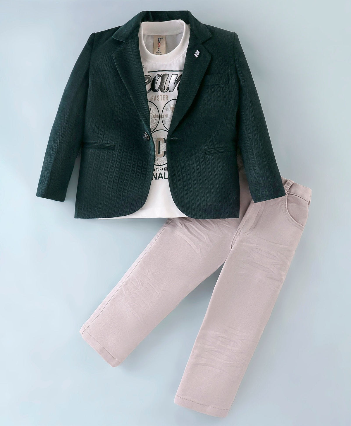 Dapper Dudes Full Sleeves Blazer With Printed Tee & Bottom - D.Green