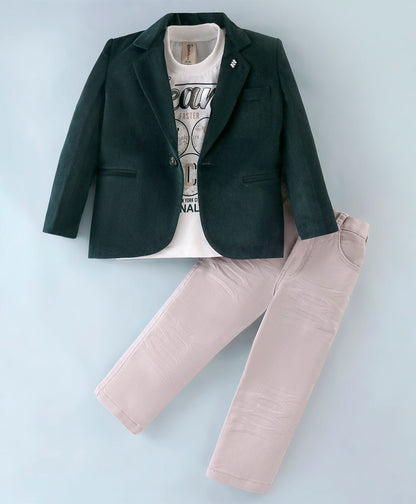 Dapper Dudes Full Sleeves Blazer With Printed Tee & Bottom - D.Green