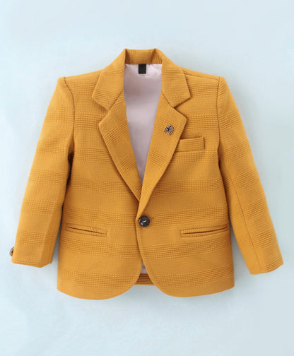 Dapper Dudes Full Sleeves Blazer With Printed Tee & Bottom - Mustard