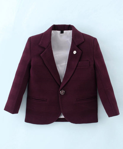 Dapper Dudes Full Sleeves Blazer With Printed Tee & Bottom - Wine