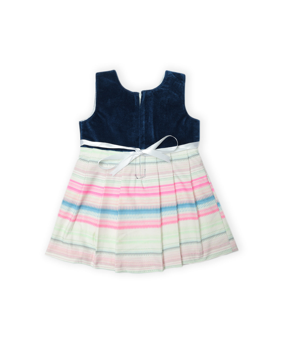 Enfance Sleeveless Multi Color Strip Printed Casual Dress-Blue
