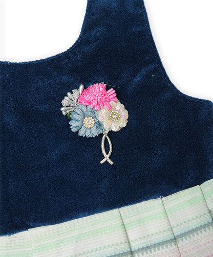 Enfance Sleeveless Multi Color Strip Printed Casual Dress-Blue