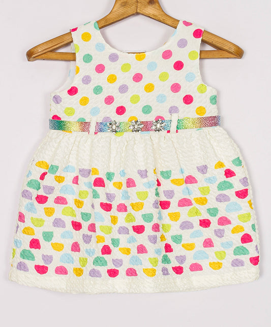 Enfance Sleeveless Multi Polka Dot Printed Casual Dress - Pink