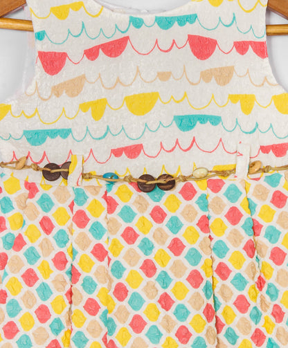 Enfance Sleeveless Honeycomb Printed Casual Dress - Yellow
