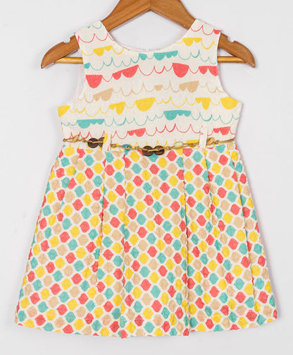 Enfance Sleeveless Honeycomb Printed Casual Dress - Yellow