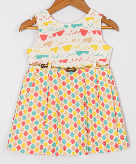 Enfance Sleeveless Honeycomb Printed Casual Dress - Yellow