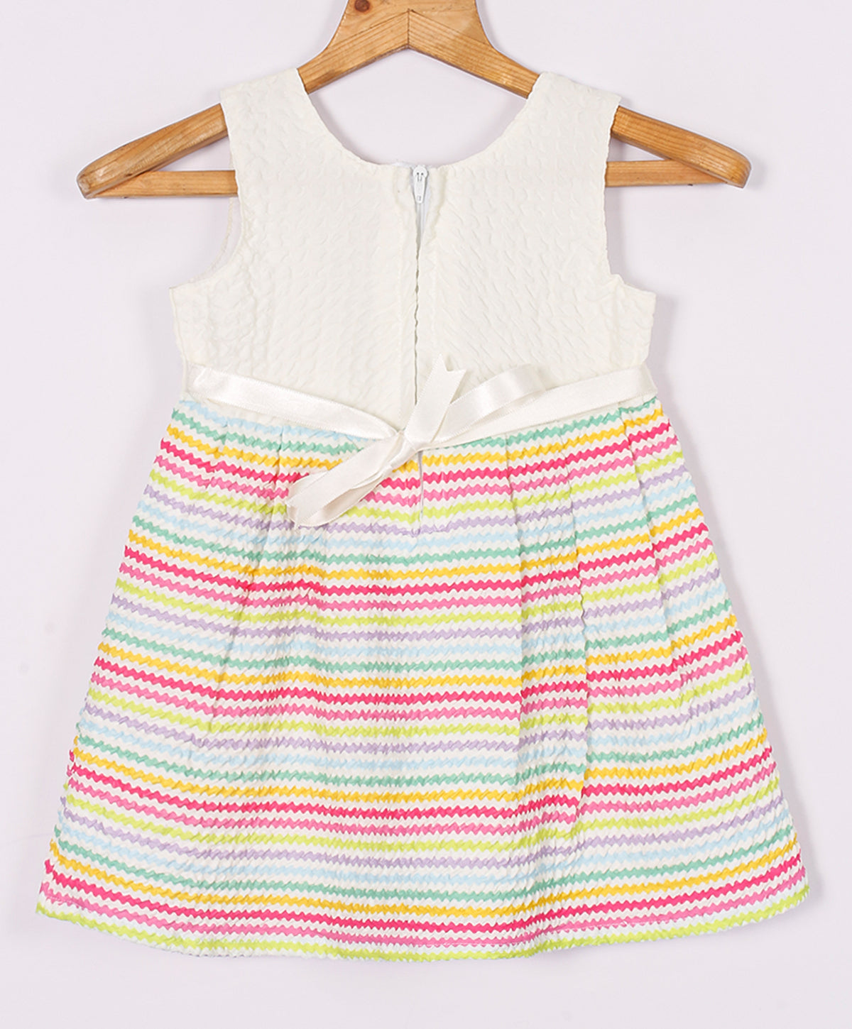 Enfance Sleeveless Multi Color Strip Printed Casual Dress - Pink