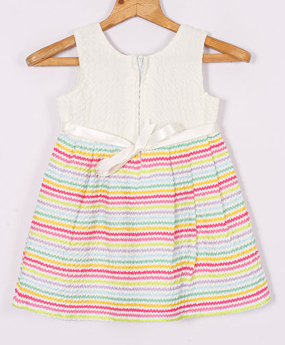 Enfance Sleeveless Multi Color Strip Printed Casual Dress - Pink