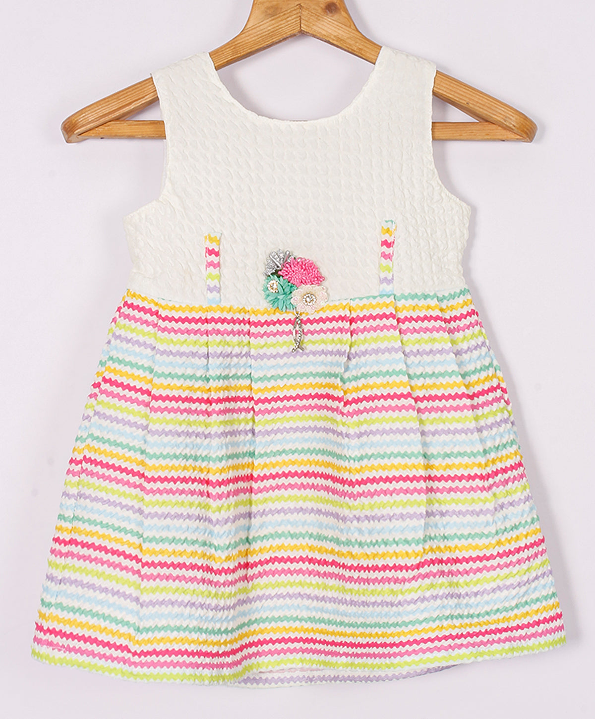 Enfance Sleeveless Multi Color Strip Printed Casual Dress - Pink