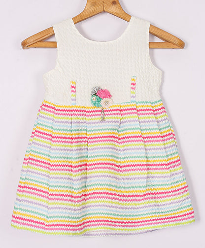 Enfance Sleeveless Multi Color Strip Printed Casual Dress - Pink