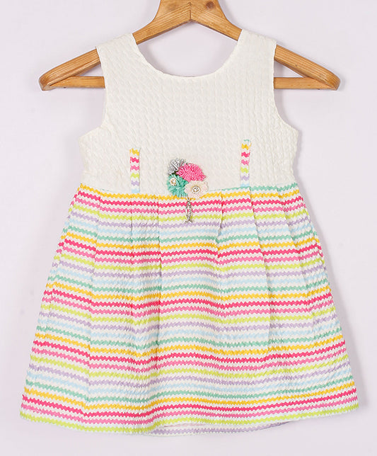 Enfance Sleeveless Multi Color Strip Printed Casual Dress - Pink