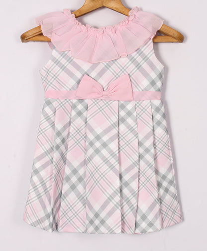 Enfance Sleeveless Strips Printed Casual Dress - Pink