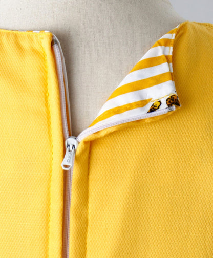 Enfacne Core Sleeveless Girls Patch And Striped Flared Casual Dress -Yellow