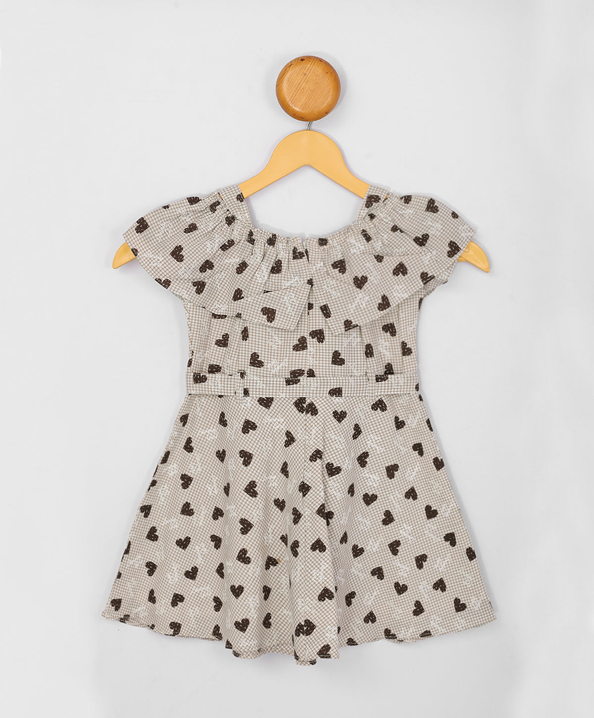 Enfance Core Cold Shoulder Floral Checked Printed Dress-Brown