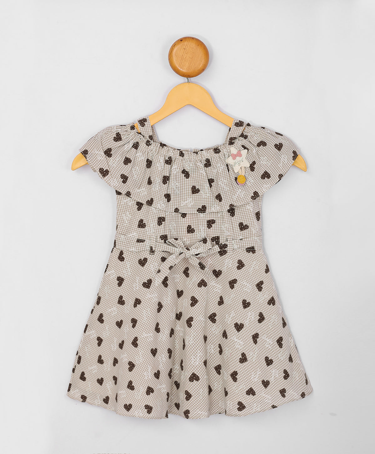 Enfance Core Cold Shoulder Floral Checked Printed Dress-Brown