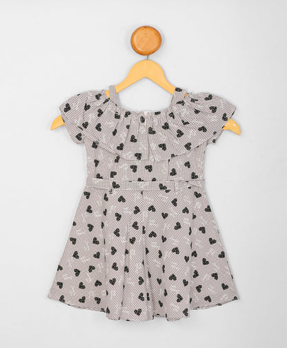 Enfance Core Cold Shoulder Floral Checked Printed Dress-Black