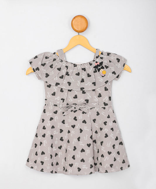 Enfance Core Cold Shoulder Floral Checked Printed Dress-Black