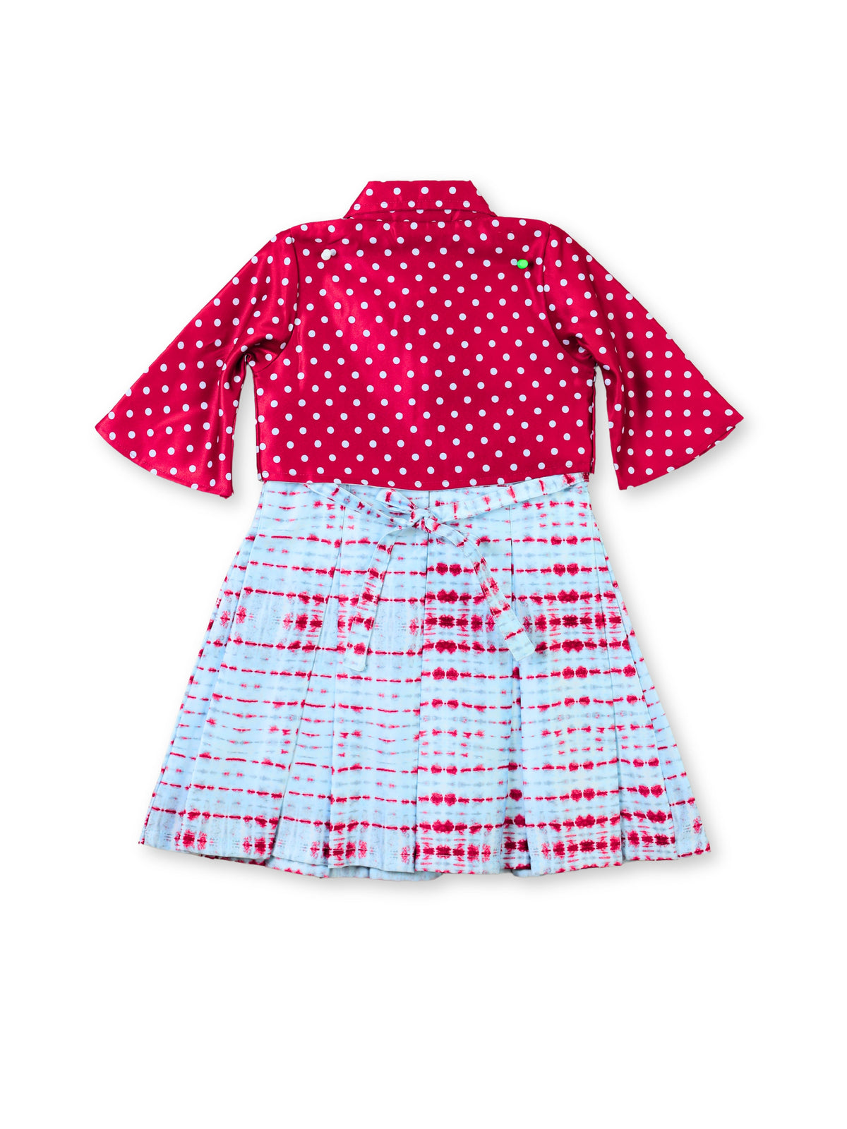 Enfance Striped Printed Dress With Three Fourth Sleeves Polka Dot Jacket - Maroon