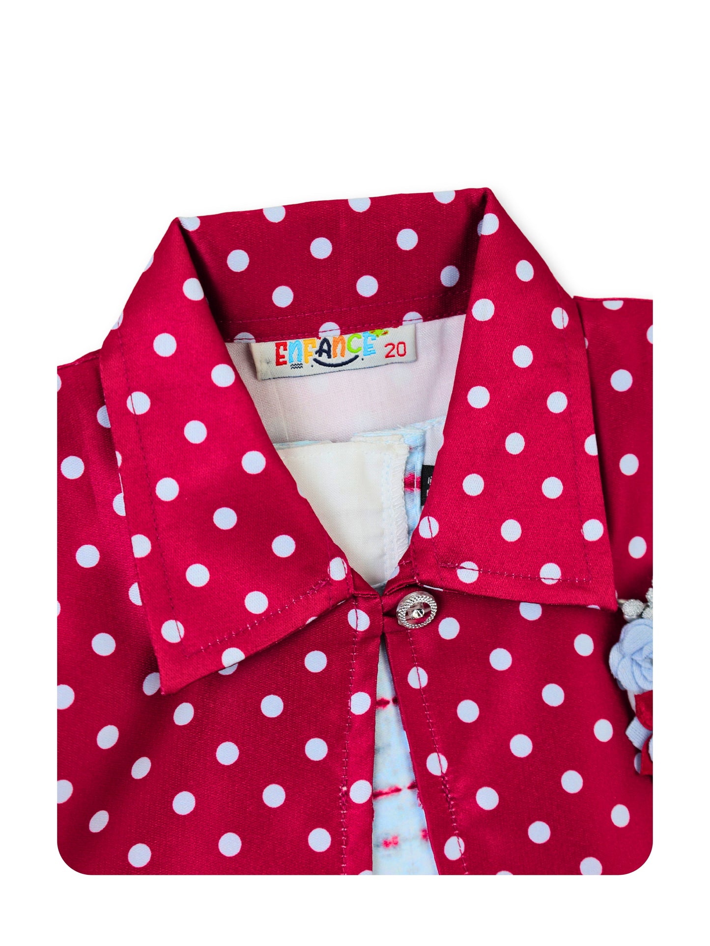 Enfance Striped Printed Dress With Three Fourth Sleeves Polka Dot Jacket - Maroon