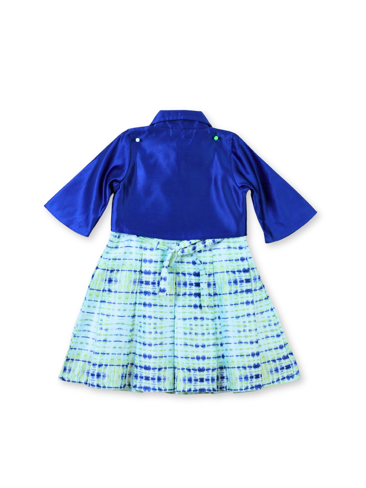 Enfance Striped Printed Dress With Three Fourth Sleeves Polka Dot Jacket - Royal Blue