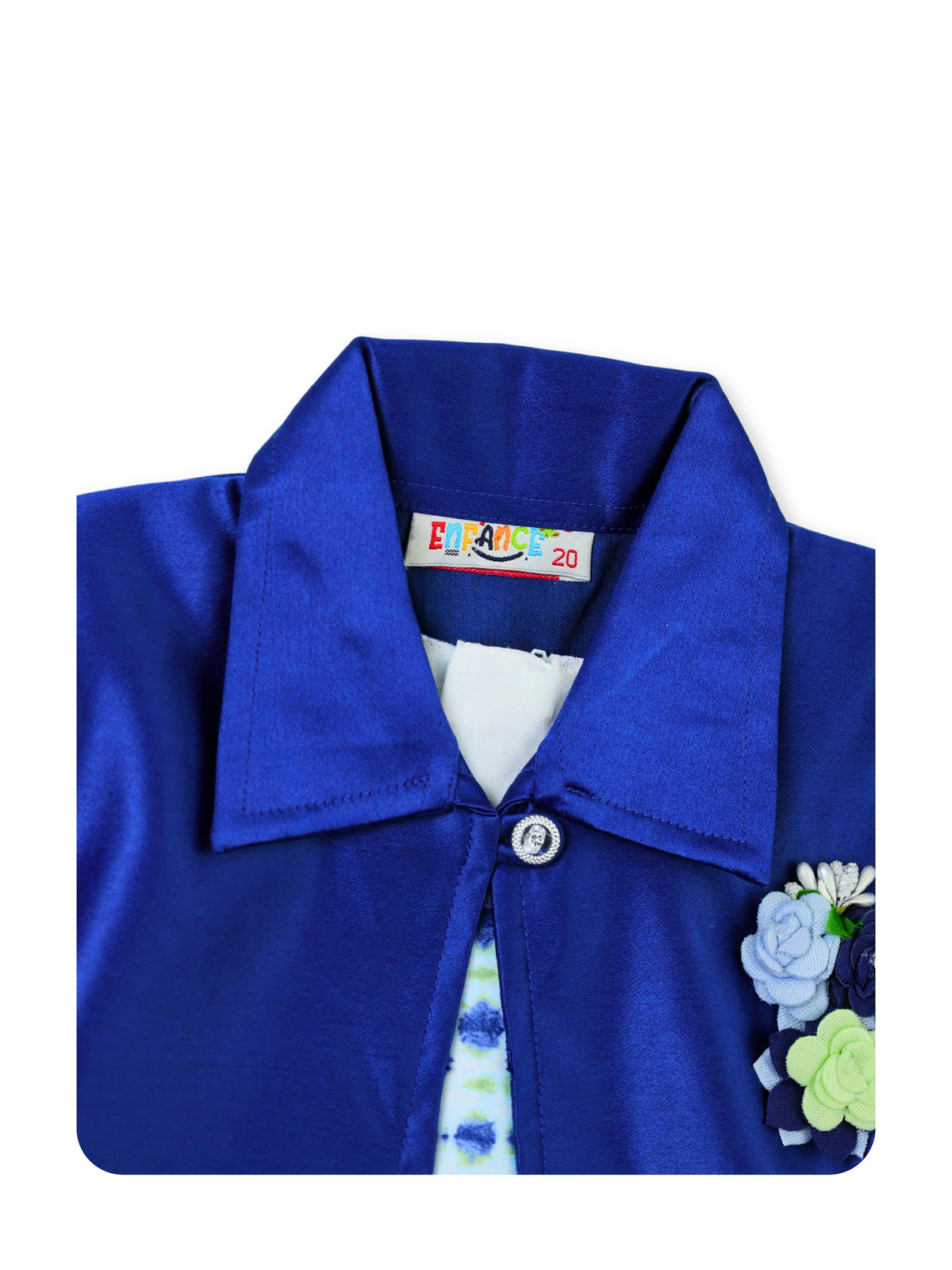 Enfance Striped Printed Dress With Three Fourth Sleeves Polka Dot Jacket - Royal Blue