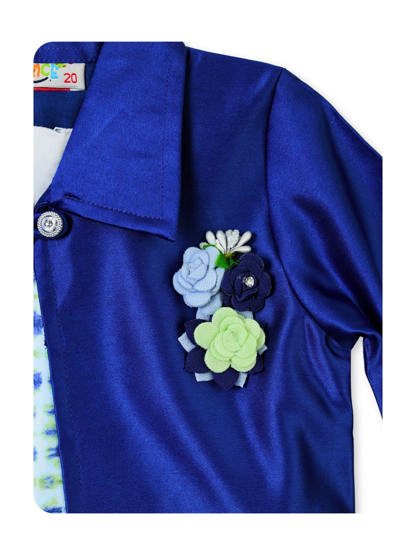 Enfance Striped Printed Dress With Three Fourth Sleeves Polka Dot Jacket - Royal Blue