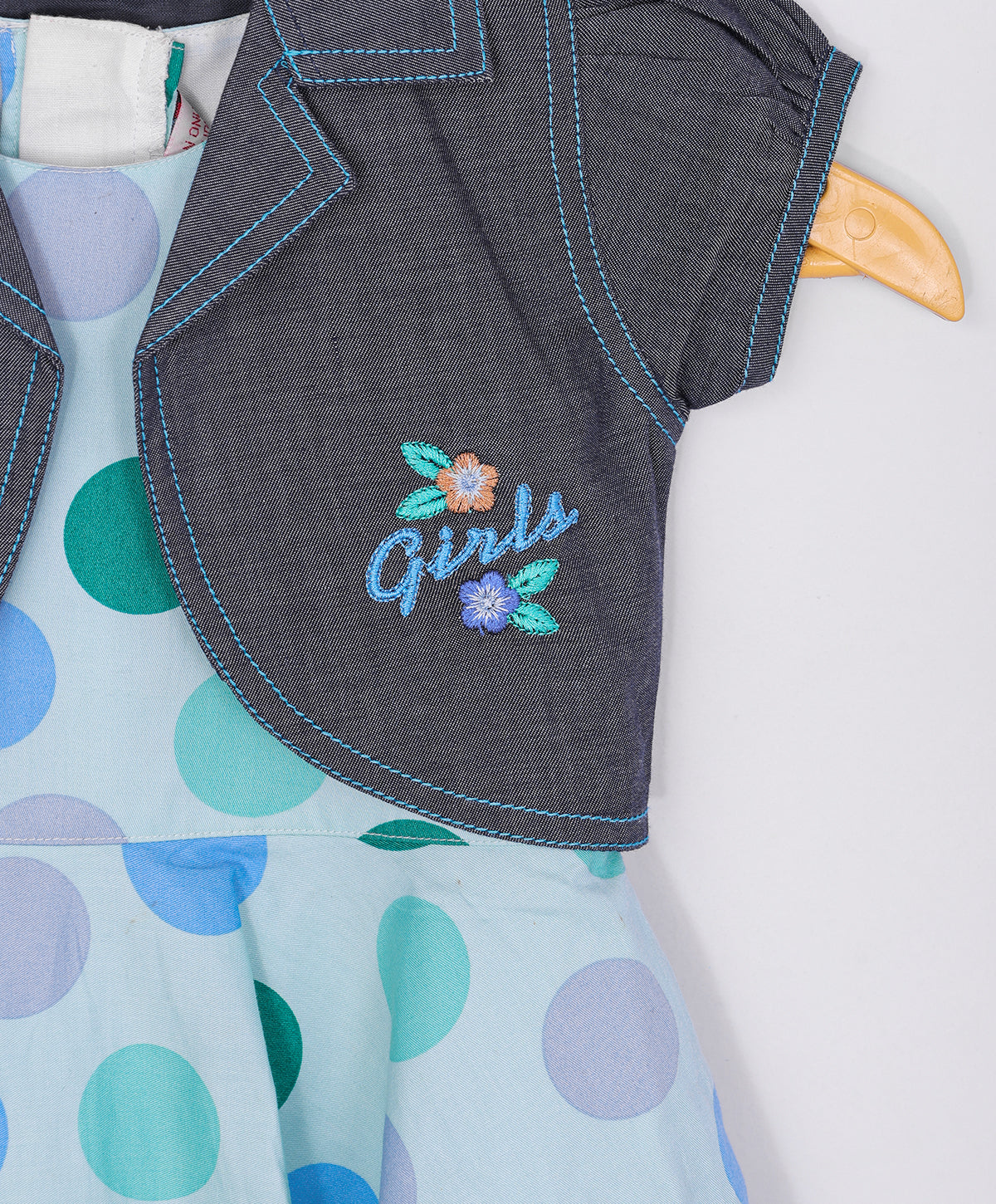 Enfance Polka Dot Printed Dress With Half Sleeves Jacket-S.Green