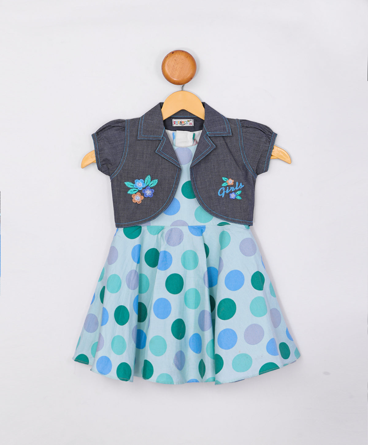 Enfance Polka Dot Printed Dress With Half Sleeves Jacket-S.Green