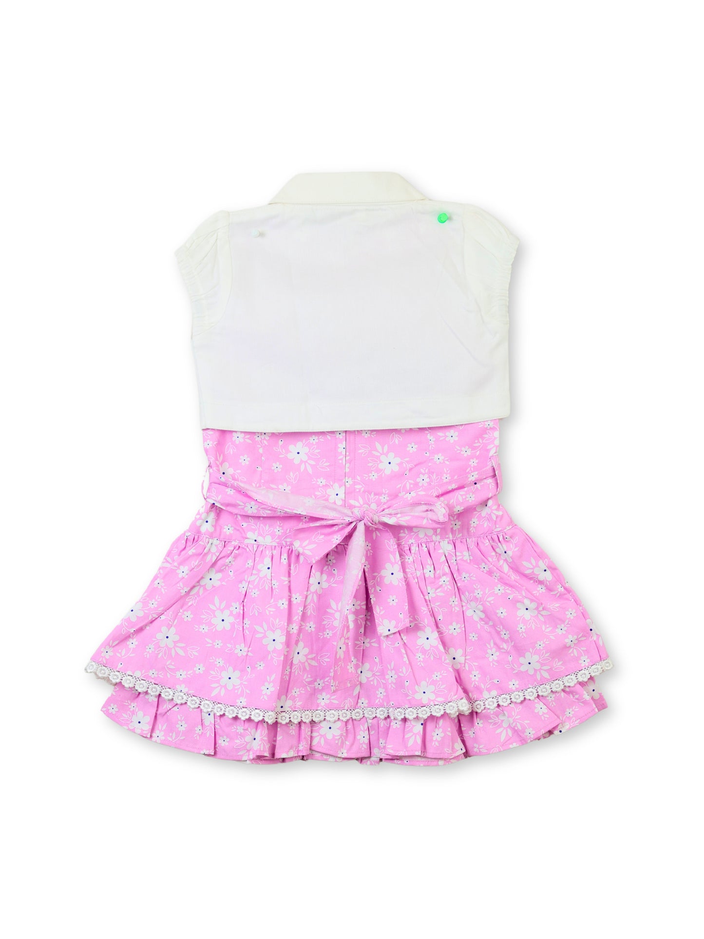 Enfance Floral Printed Dress With Half Sleeves Embroidered Jacket - Pink