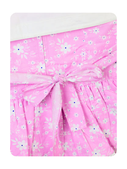 Enfance Floral Printed Dress With Half Sleeves Embroidered Jacket - Pink