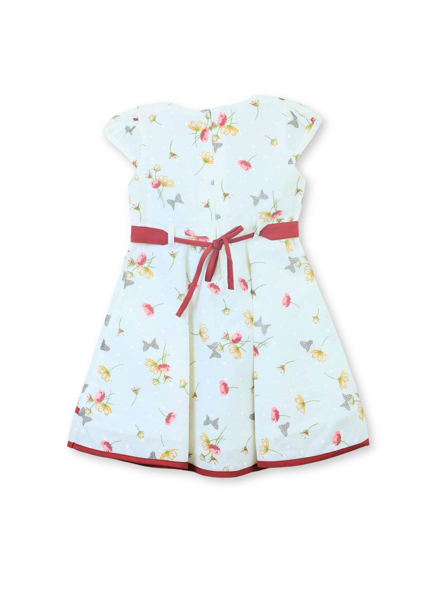Enfance Floral Printed Dress With Short Sleeves Butterfly Embellishments - Brown