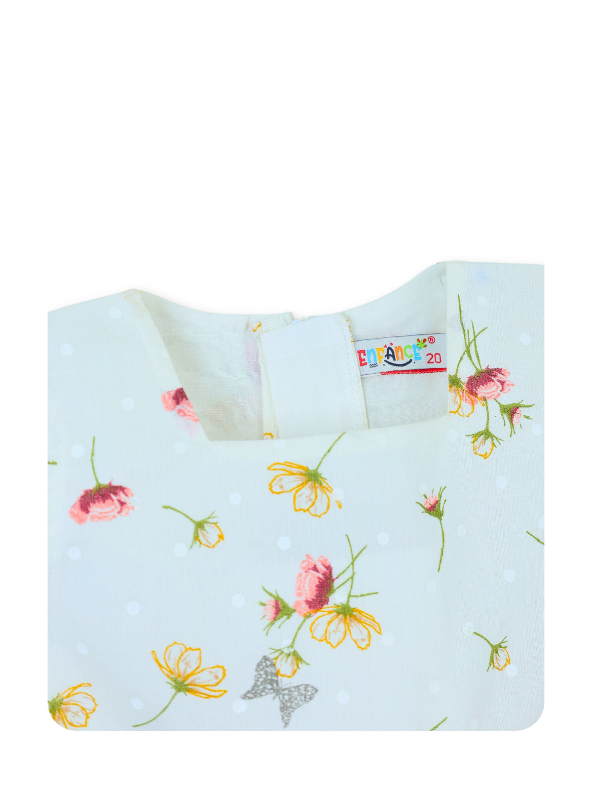 Enfance Floral Printed Dress With Short Sleeves Butterfly Embellishments - Brown