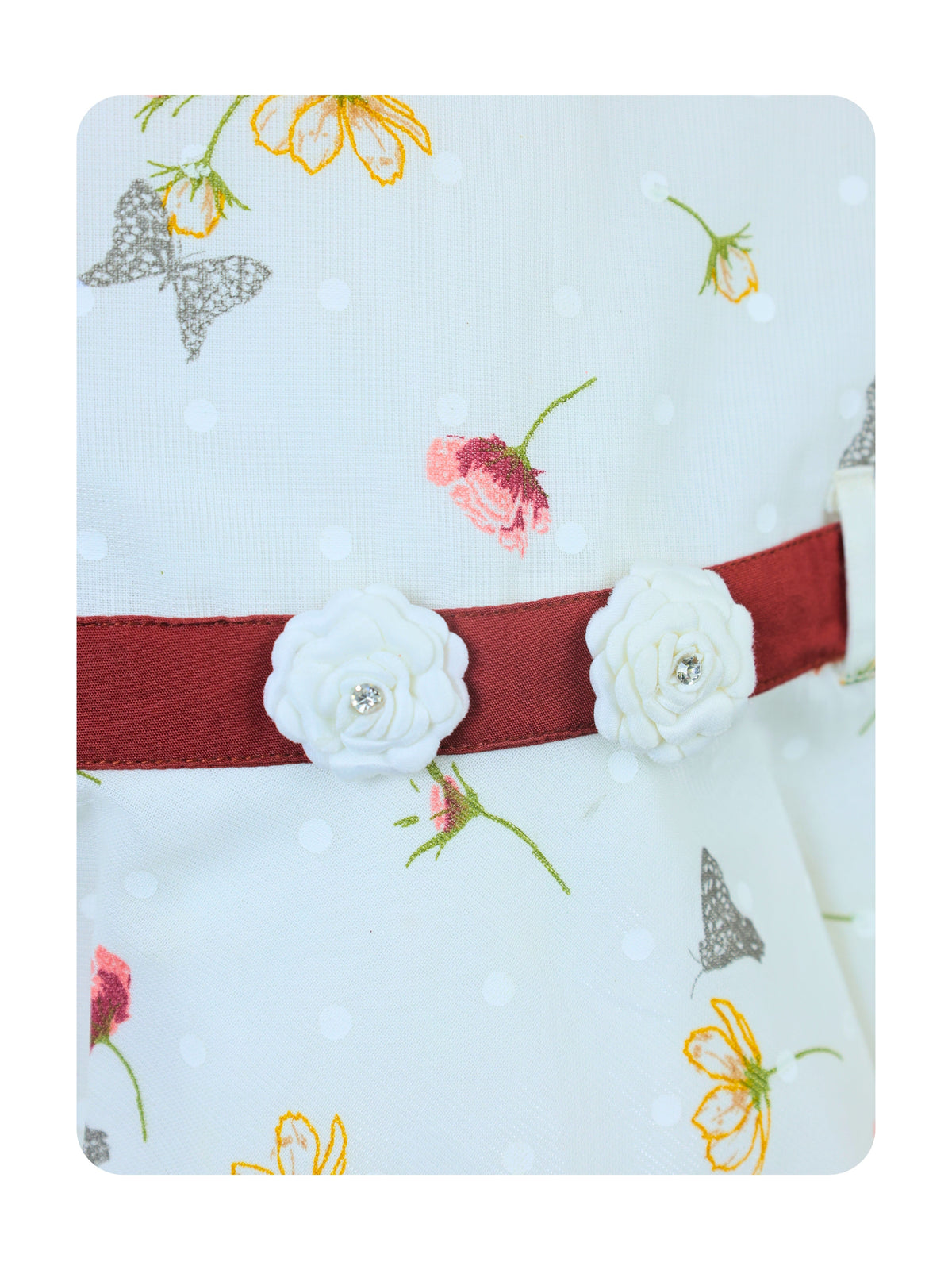 Enfance Floral Printed Dress With Short Sleeves Butterfly Embellishments - Brown