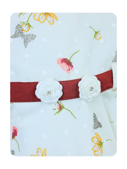 Enfance Floral Printed Dress With Short Sleeves Butterfly Embellishments - Brown
