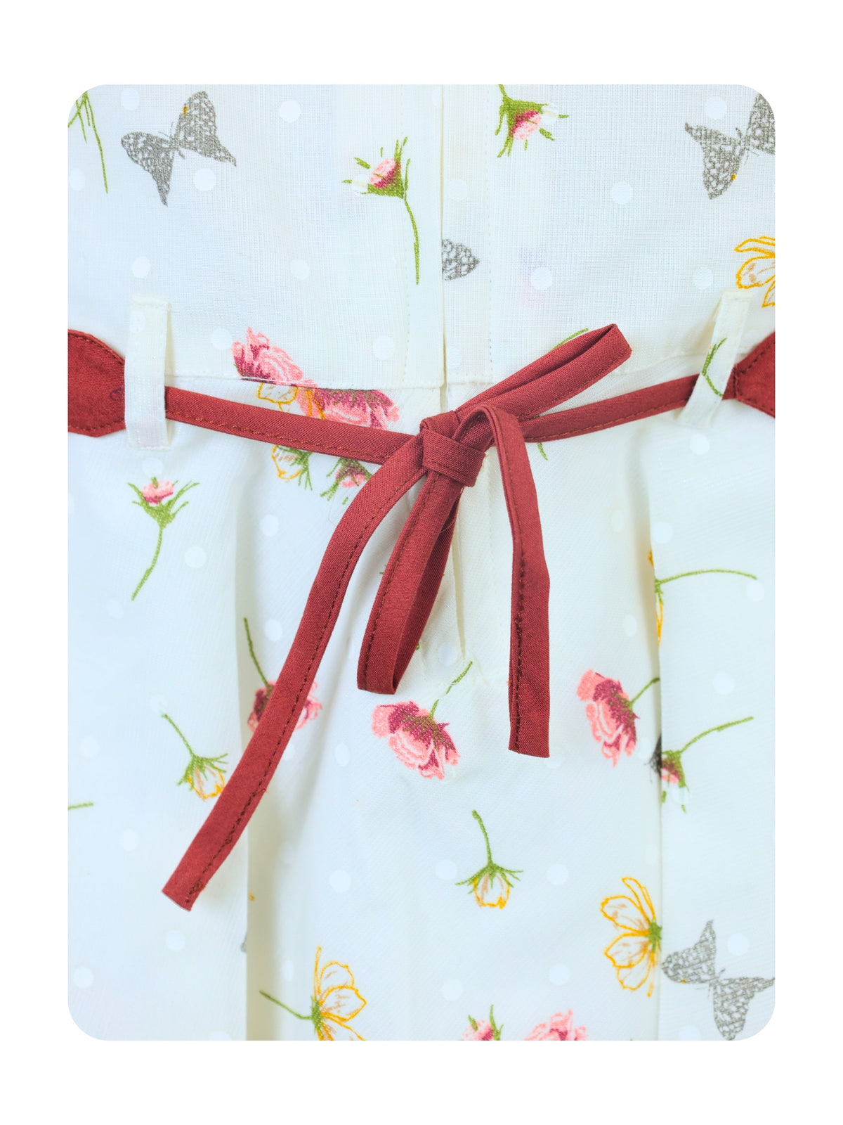 Enfance Floral Printed Dress With Short Sleeves Butterfly Embellishments - Brown