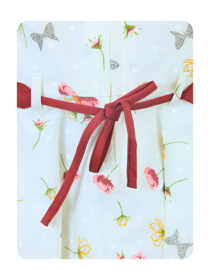 Enfance Floral Printed Dress With Short Sleeves Butterfly Embellishments - Brown