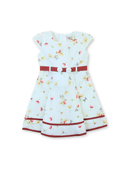 Enfance Floral Printed Dress With Short Sleeves Butterfly Embellishments - Brown