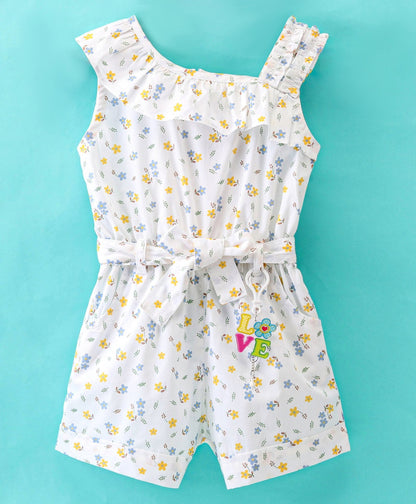 Enfance One Shoulder Floral Print Jumpsuit-Lemon