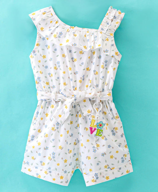 Enfance One Shoulder Floral Print Jumpsuit-Lemon