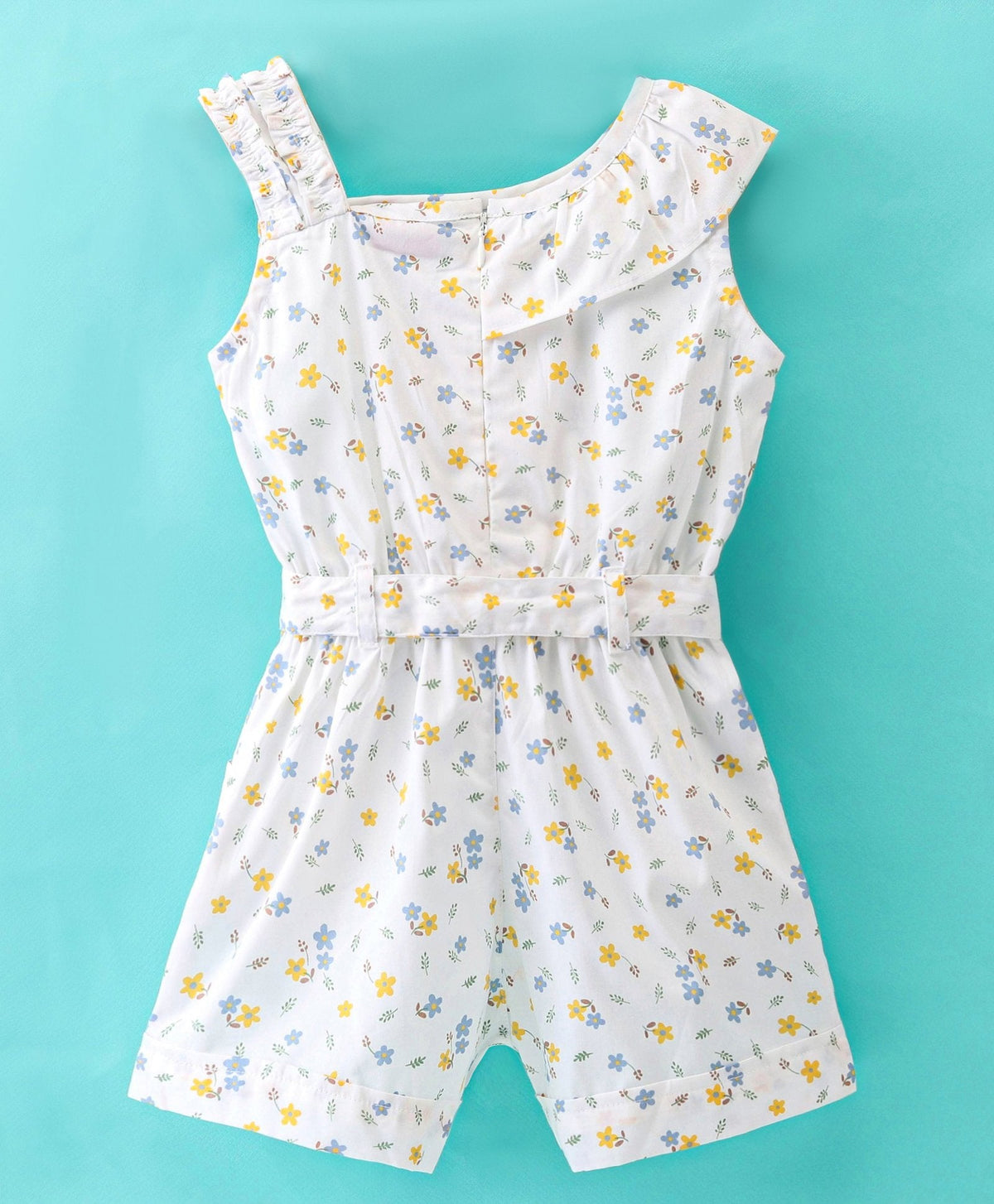 Enfance One Shoulder Floral Print Jumpsuit-Lemon
