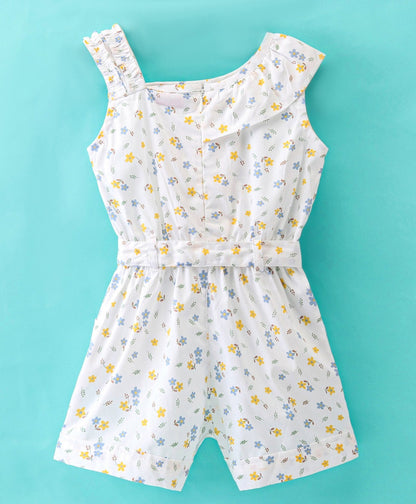 Enfance One Shoulder Floral Print Jumpsuit-Lemon