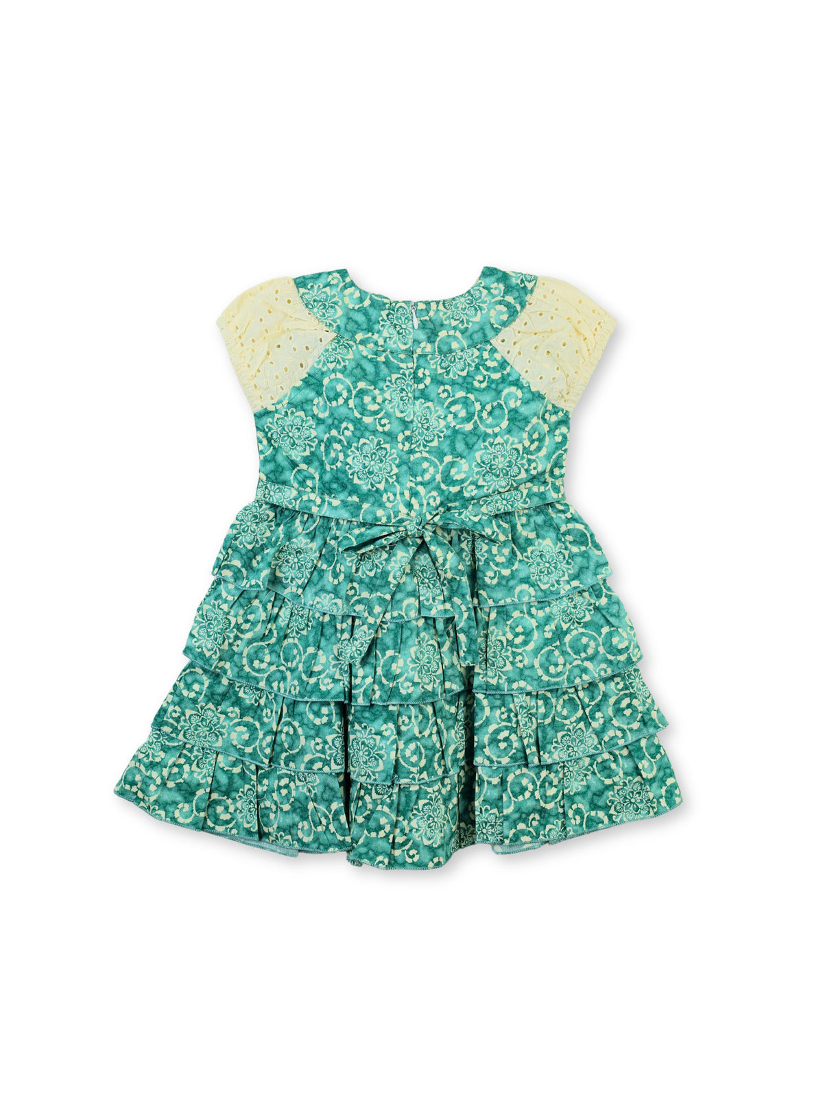 Enfance Floral Printed With Ruffled Floral Dress - Green