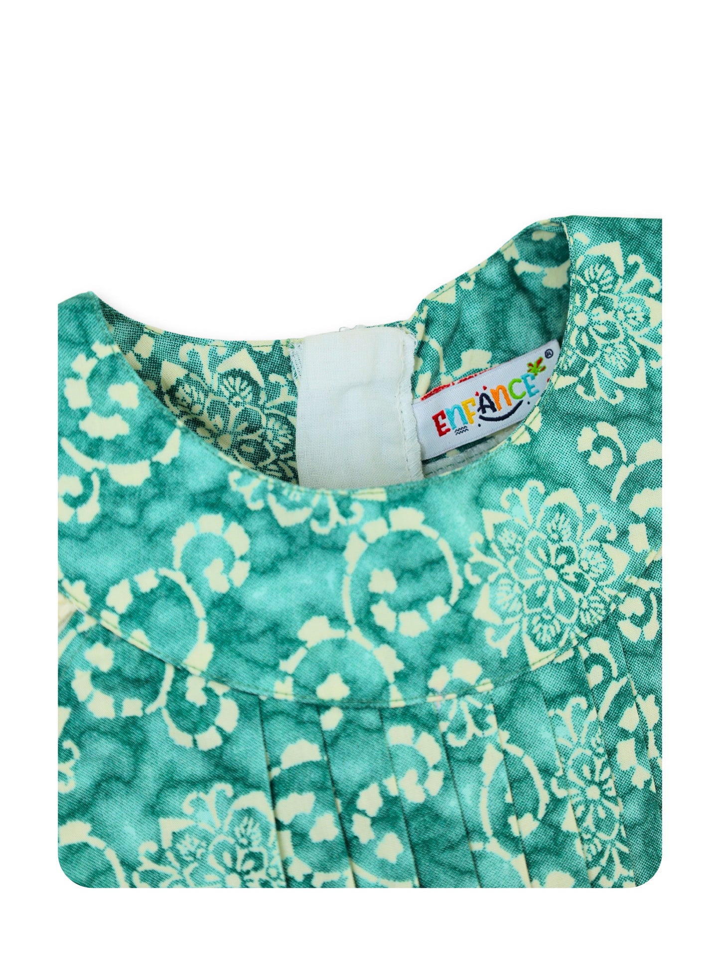 Enfance Floral Printed With Ruffled Floral Dress - Green